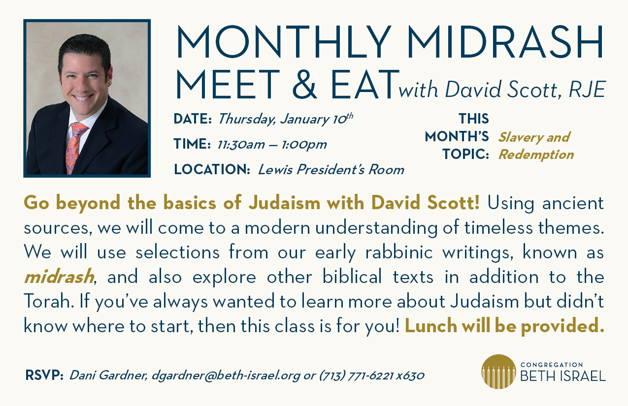 Monthly Midrash Meet & Eat with David Scott, RJE 3