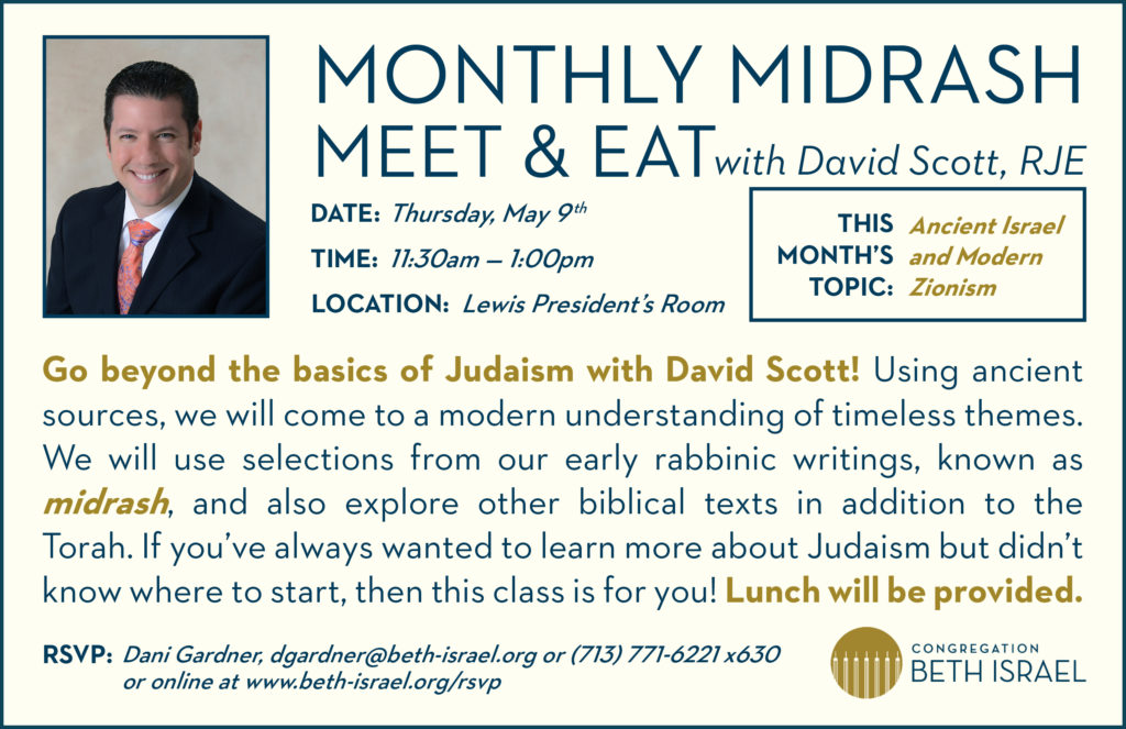 RESCHEDULING - Monthly Midrash Meet & Eat with David Scott, RJE 3