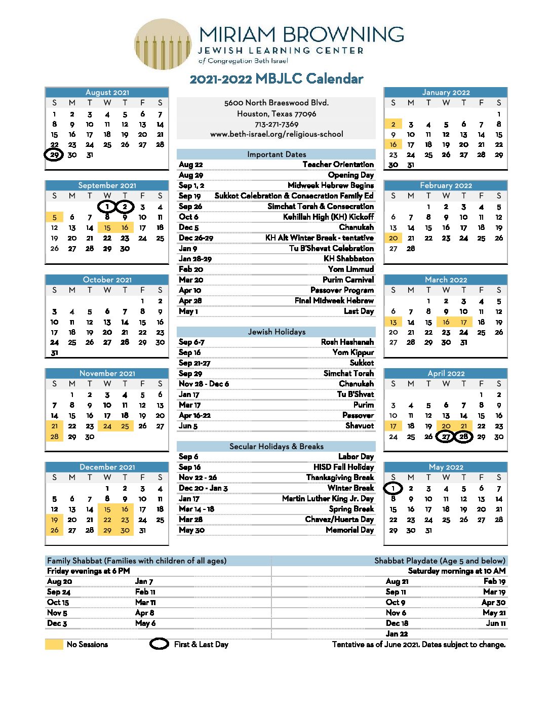 Hebrew Calendar 2022 Pdf 2021-2022 Mbjlc Calendar - Congregation Beth Israel